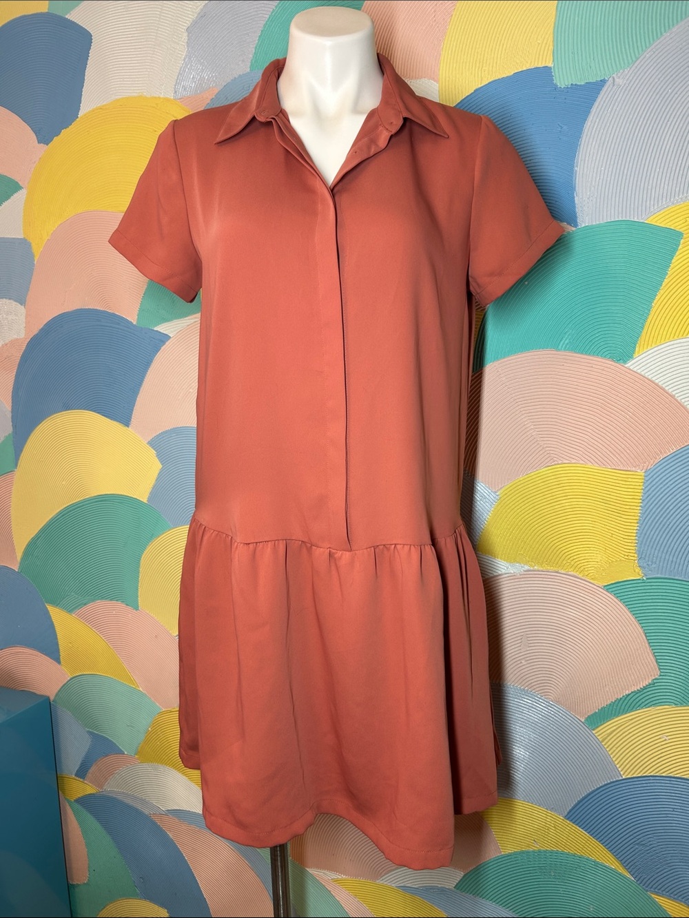 Cynthia Rowley Short-Sleeve Tiered Dress in Terracotta